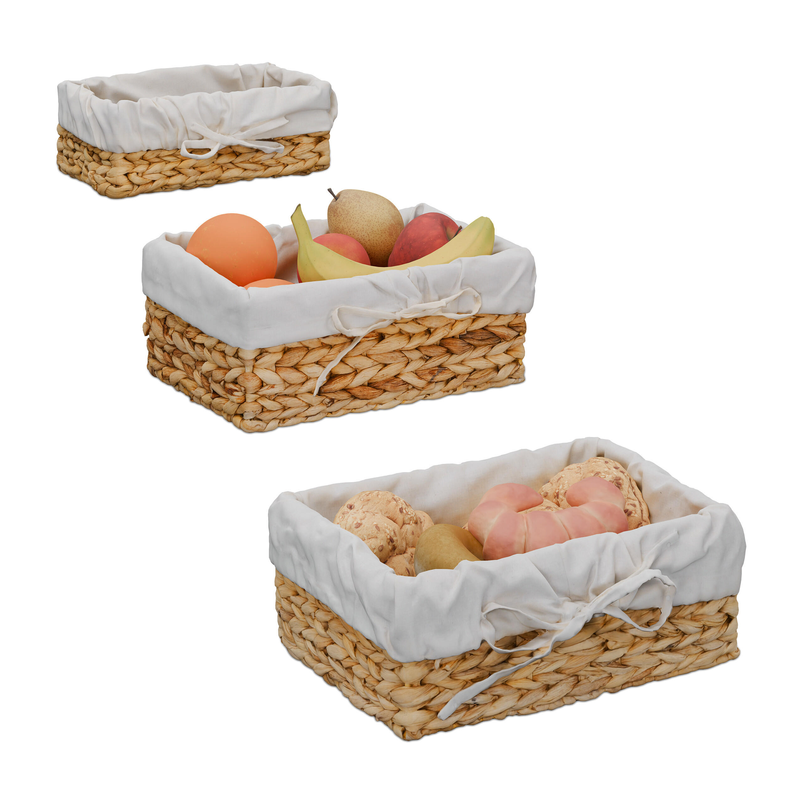 3TLG.BROTKORB-SET - Multicolor, Textil/Metall (30.5/12/23cm) - Relaxdays