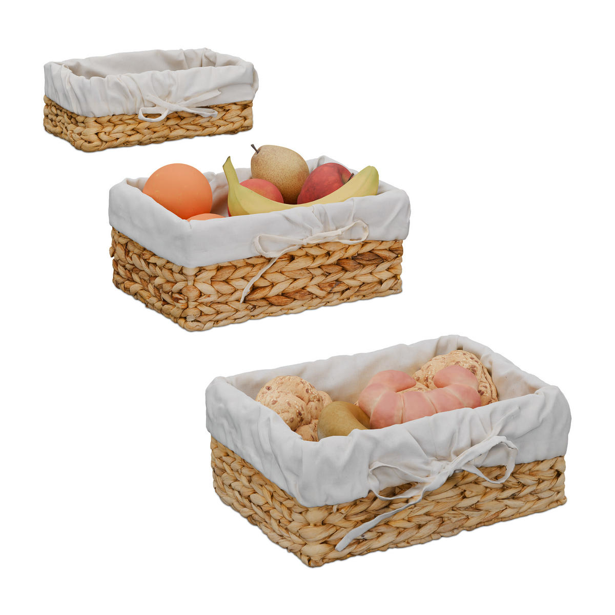 3TLG.BROTKORB-SET - Multicolor, Textil/Metall (30.5/12/23cm) - Relaxdays