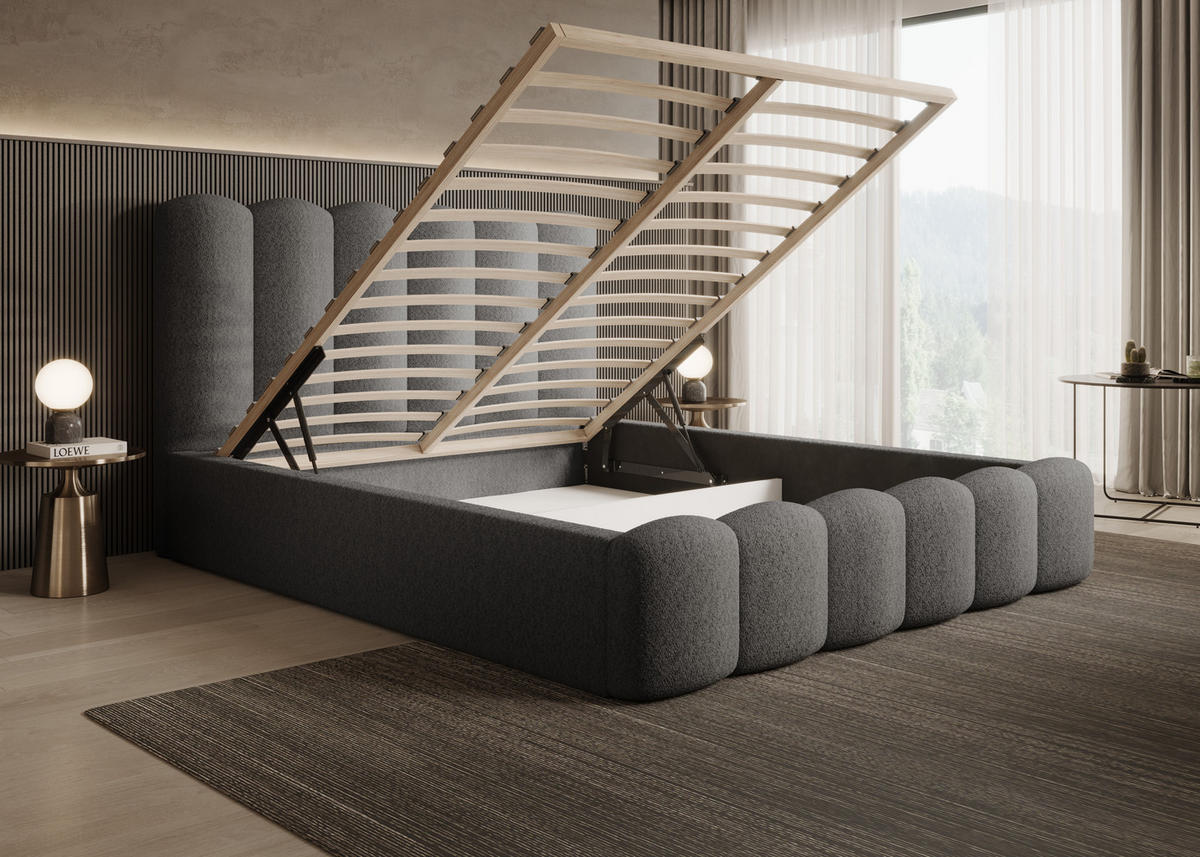 POLSTERBETT Polsterbett Mona V 140x200 cm – Komfortables Bett mit Stauraum & Dekorativem Design, Grau - Schwarz/Grau, Holzwerkstoff/Kunststoff (140/200cm) - DomoHome