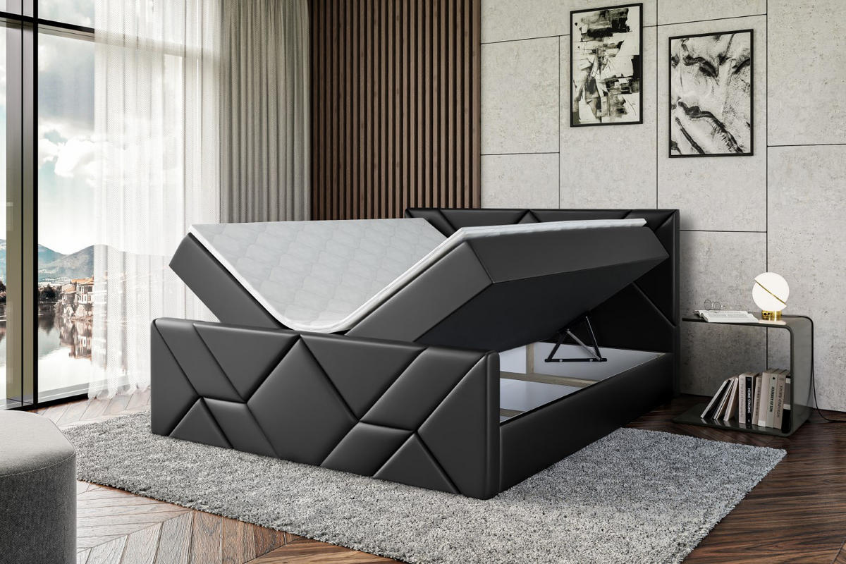 BOXBETT BARWA-Z - 120x200 cm - H4 - Schwarz Hochglanz - Schwarz Hochglanz, Holzwerkstoff (120/200cm) - ALTDECOR