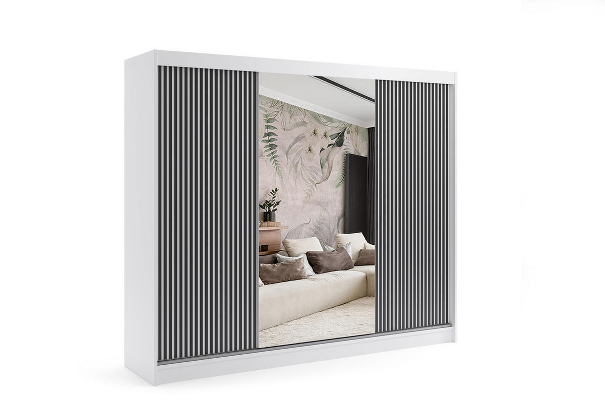 KLEIDERSCHRANK VILAN mit Spiegel - 250 cm - Weiß|Schwarz - Schwarz/Weiß, Holzwerkstoff (250/215/61cm) - ALTDECOR