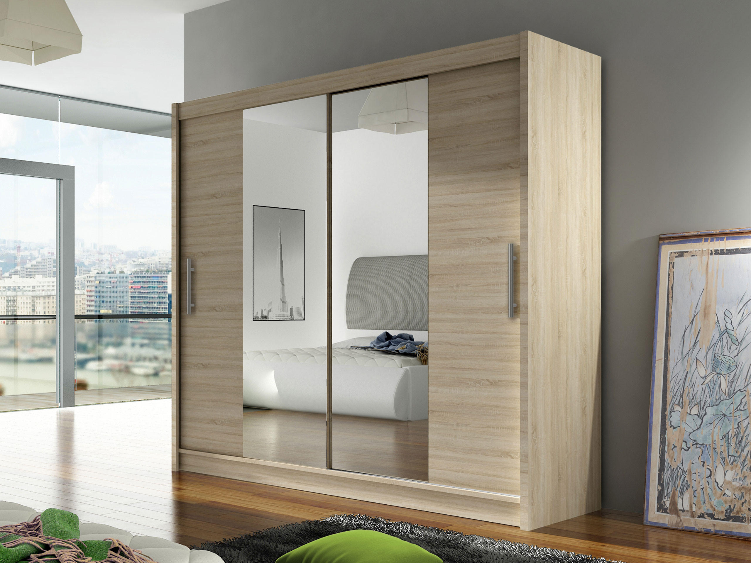 KLEIDERSCHRANK London II - Silberfarben/Sonoma Eiche, Holzwerkstoff/Kunststoff (180/215/58cm) - MIRJAN24