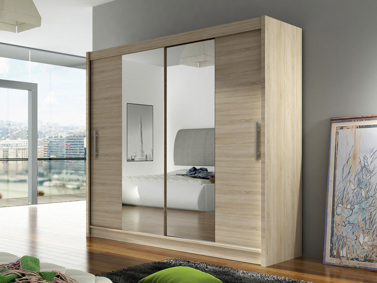 KLEIDERSCHRANK London II - Silberfarben/Sonoma Eiche, Holzwerkstoff/Kunststoff (180/215/58cm) - MIRJAN24