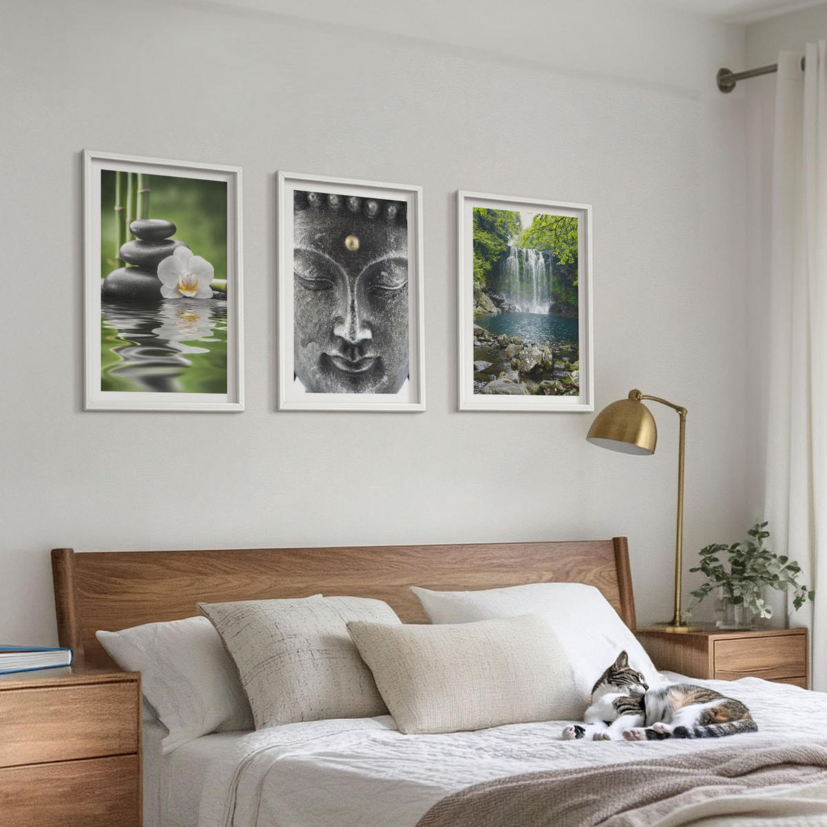 WANDBILDER 3er-Set - 40x60 cm Weißer Rahmen - Harmoniesteine Wasser Buddha - Weiß, Kunststoff (40/60cm) - ArtPrintCave