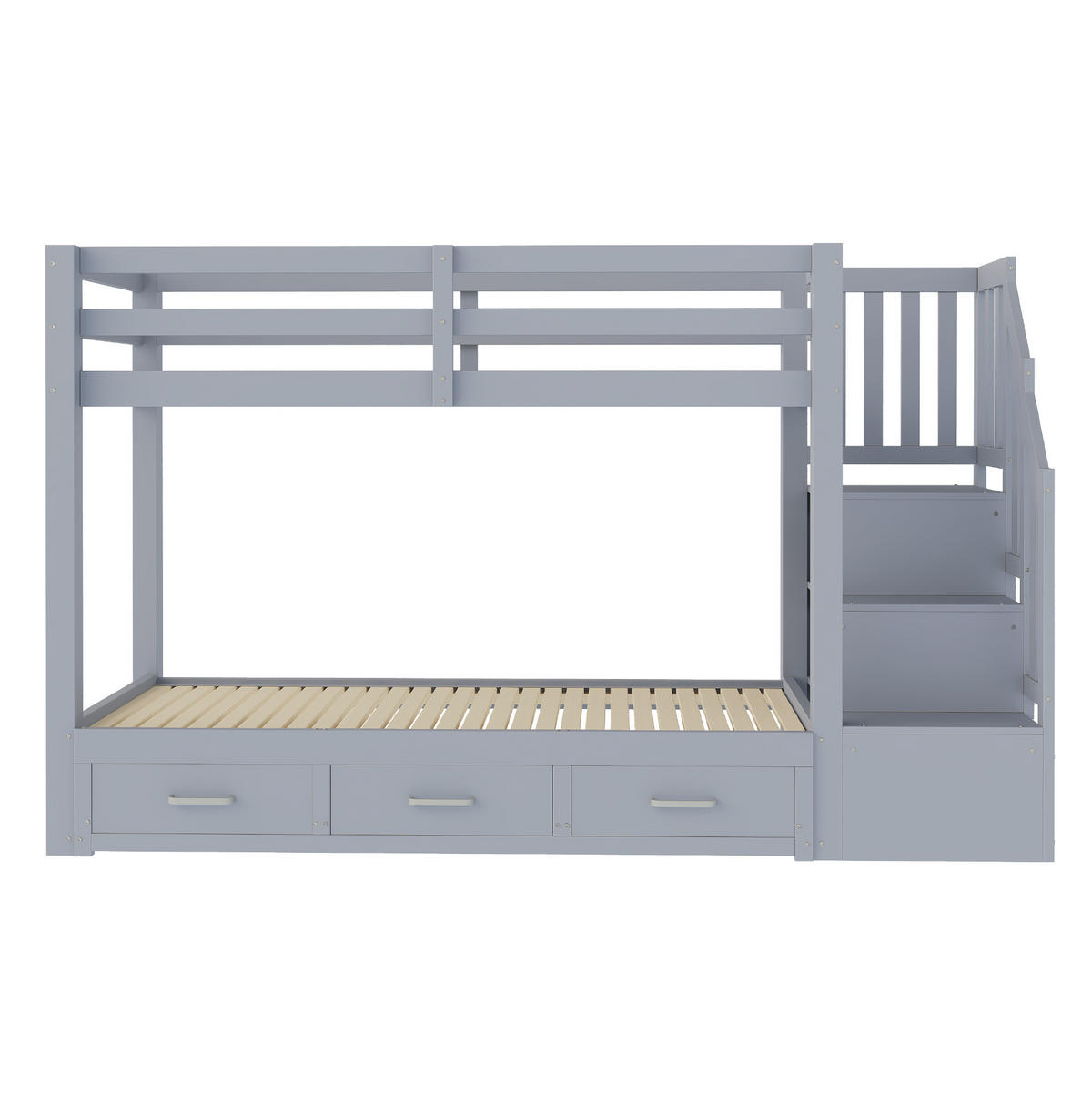 ETAGENBETT 90/200 cm aus Kiefernholz und MDF mit Ausziehbett und Stauraumleiter Grau - Grau, Holz (90/200cm) - Modenvie