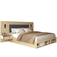 BETT 180/200 cm in Heller Eiche mit Ablagen, Leselampen und USB MDF Design - Eichefarben, Holzwerkstoff/Metall (180/200cm) - STILVORA