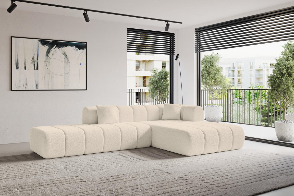 ROHOVÁ SEDAČKA s otomanem, pravá BILA-L 289x176x71 Tmavě béžová Buklé - kapučínová/černá, kompozitní dřevo/textil (289/176cm) - ALTDECOR