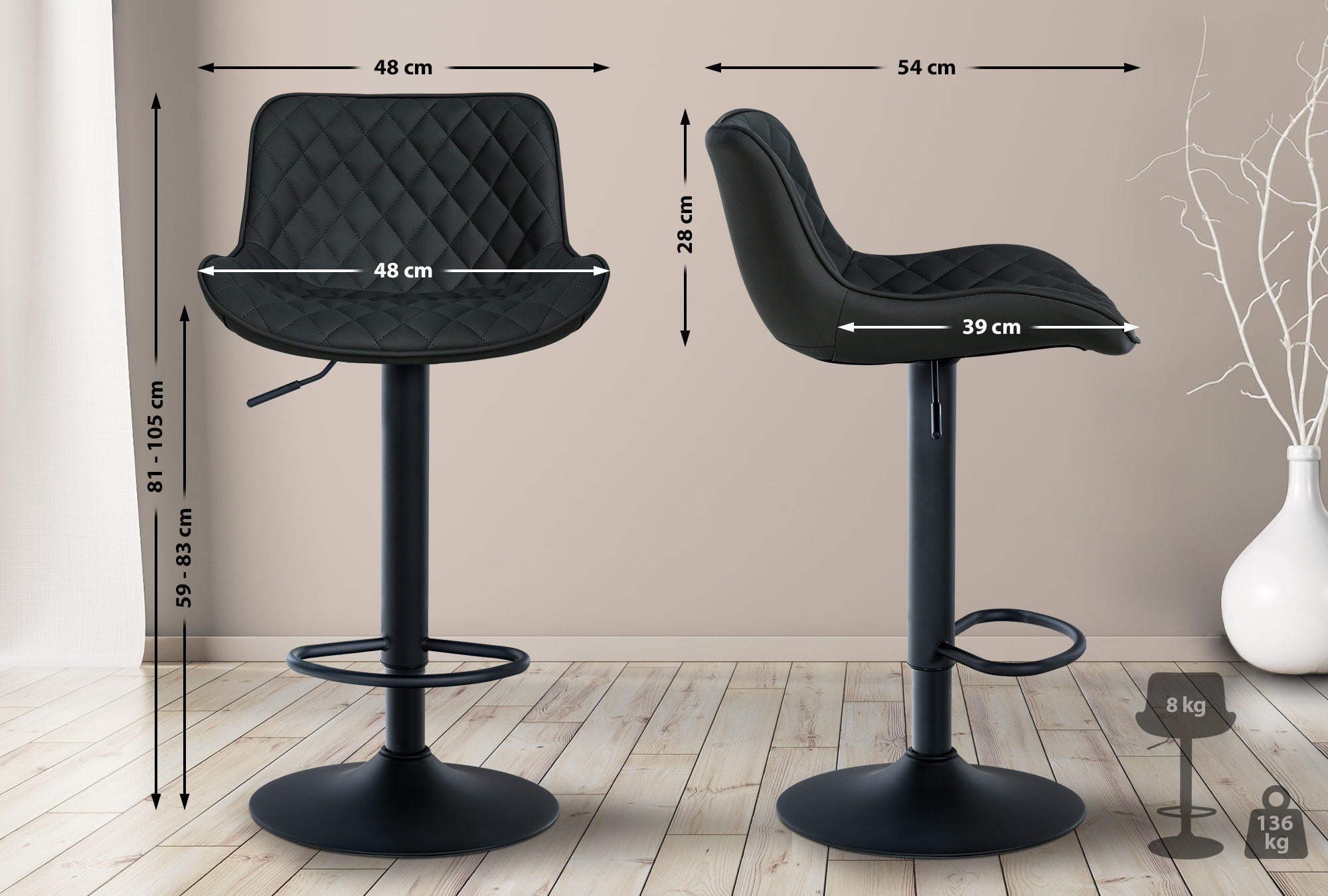 Thumbnail - CLP Barhocker, Schwarz, Textil, 48x81x54 cm, Esszimmer, Barmöbel, Barhocker