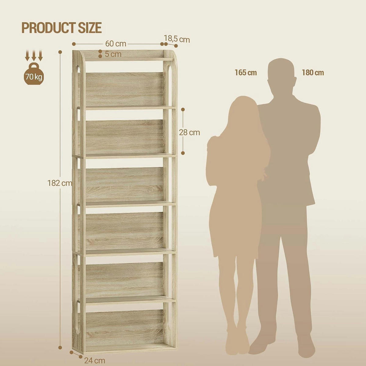 BÜCHERREGAL 7-stöckig Eichefarben 24 x 60 x 182 cm - Braun, Holzwerkstoff (60/182/24cm)
