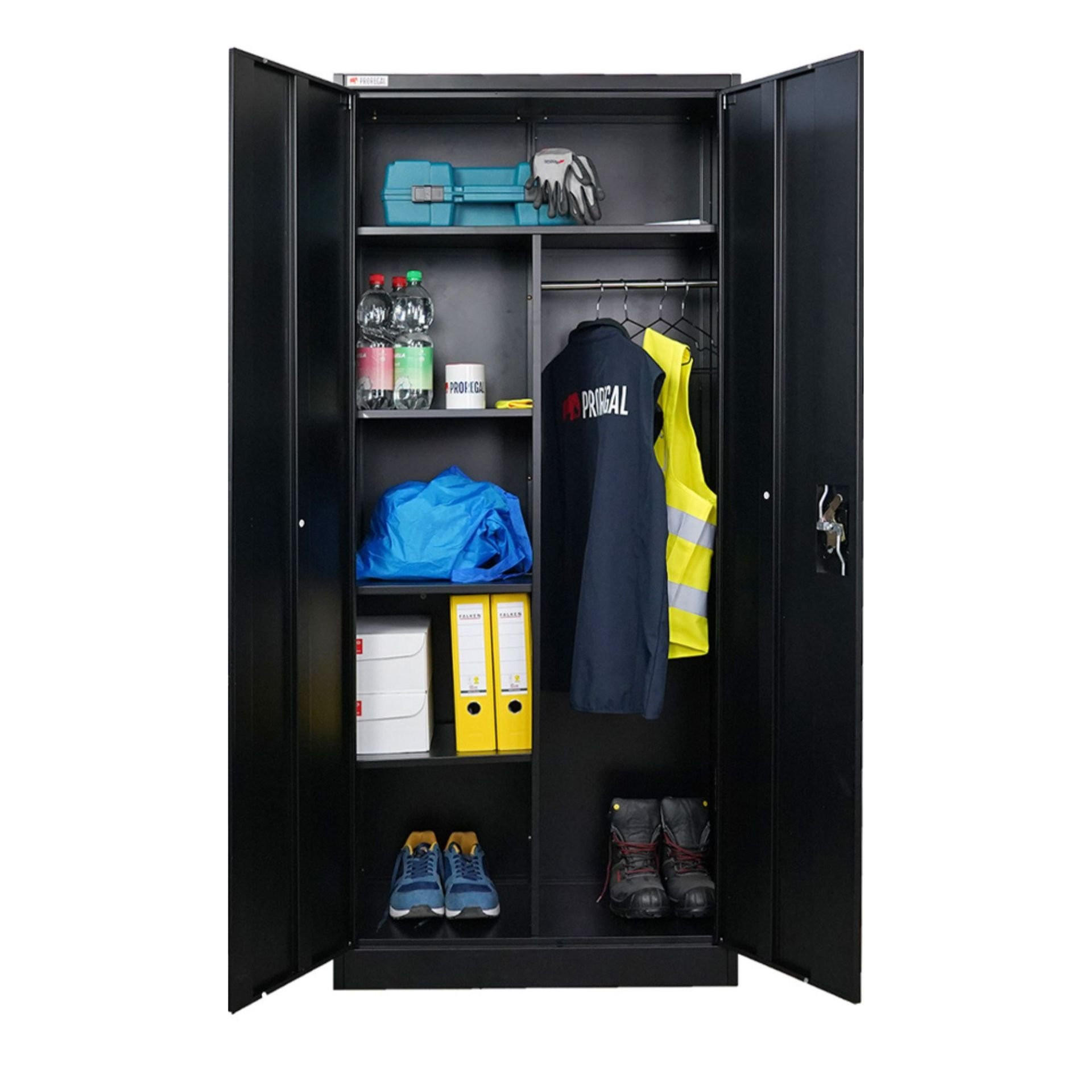 FLÜGELTÜRENSCHRANK Elephant komplett montiert 180x80x40cm 6 Fächern & Kleiderstange Schwarz - Schwarz, Metall (80/180/40cm) - PROREGAL