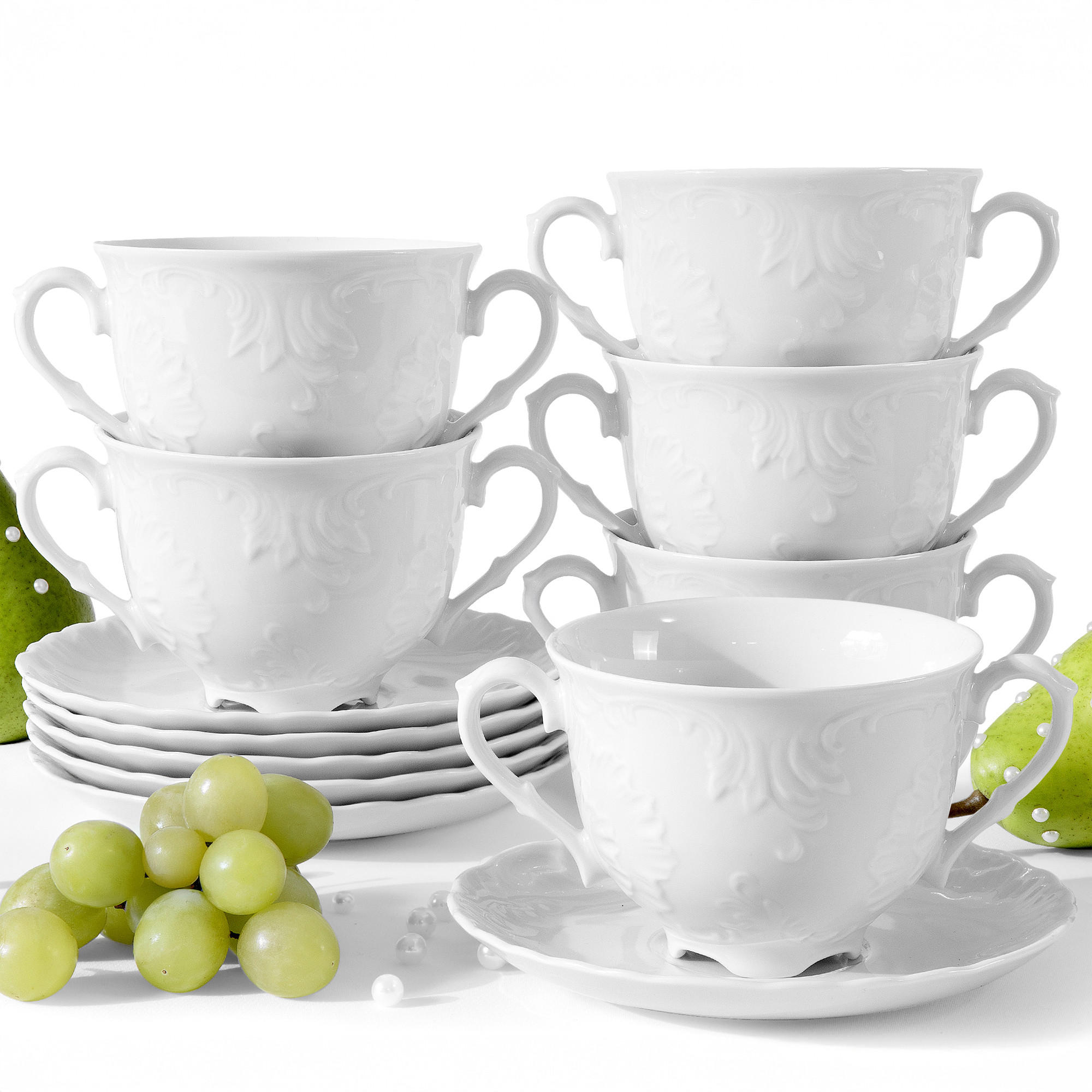 SCHÜSSEL-SET SUPPENSCHALEN Cmielow Rococo 6-tlg - Weiß, Keramik - KONSIMO®