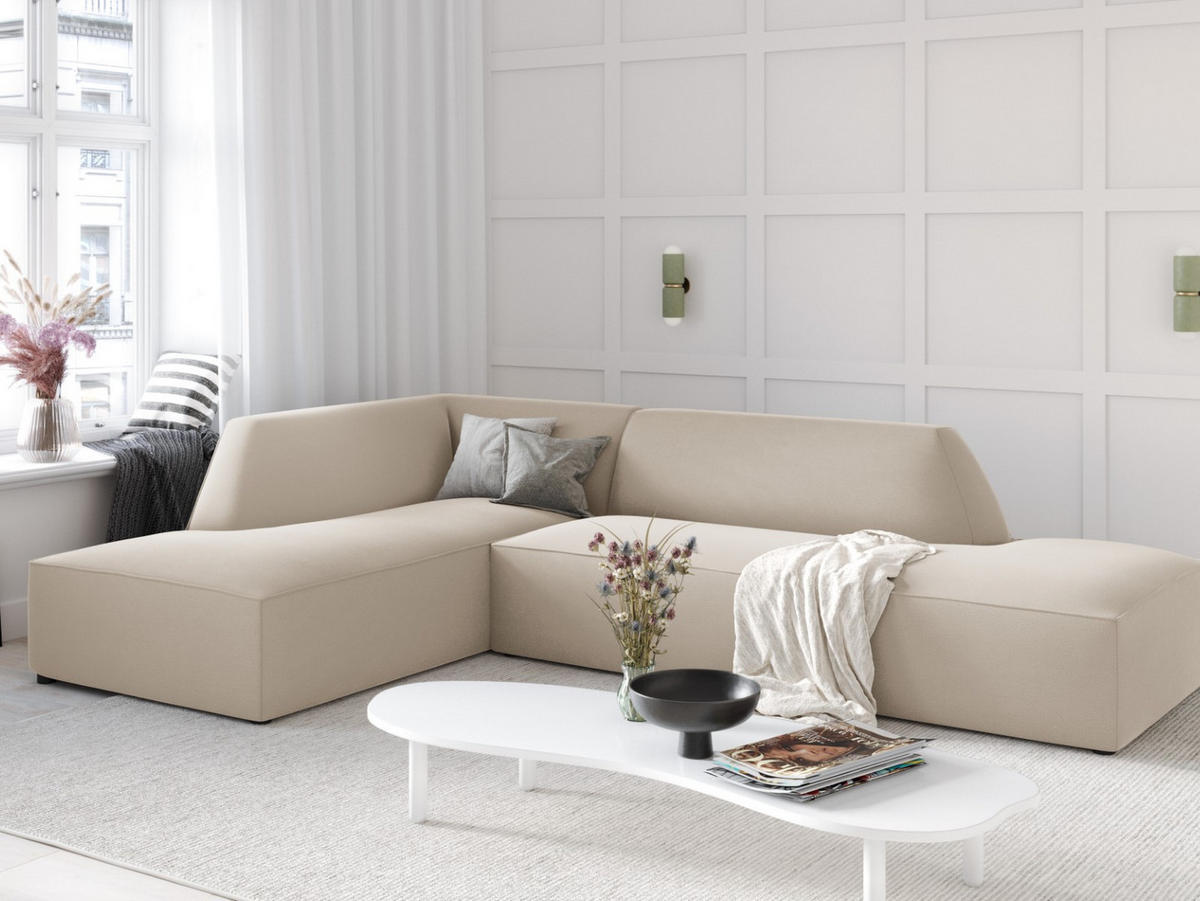 ECKSOFA links Ruby aus Samt beige 4 Sitzplätze - Beige, Textil (180/273cm) - Micadoni