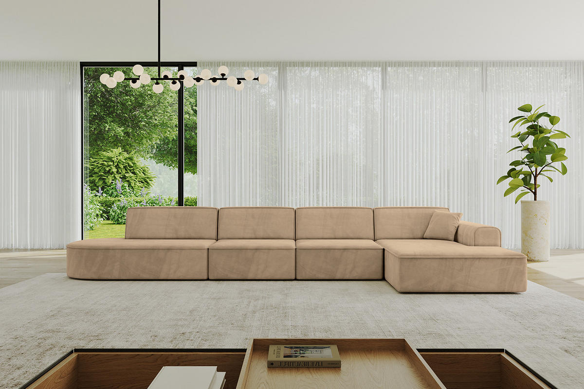 ECKSOFA Ottomane Rechts IREA-L3-v3 - 413x171x79 cm Beige - Beige, Holzwerkstoff/Textil (171/413cm) - ALTDECOR