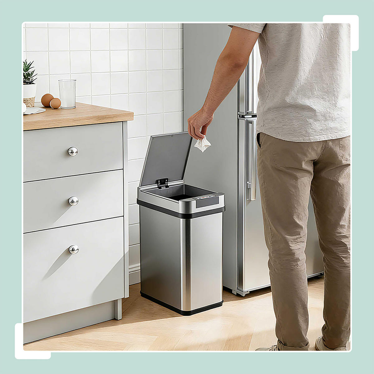 SENZOROVÝ kôš - strieborná, kov/plast (18/35/27cm) - Relaxdays