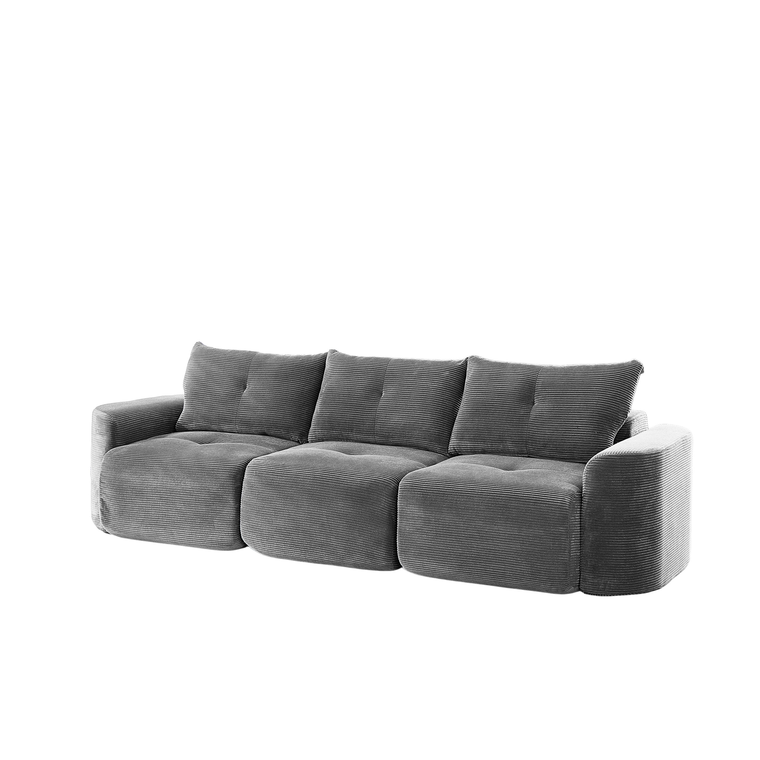 3-SITZER-SOFA 2+1 Wabi-Sabi Cord, DE-42909, Anthrazit - Grau, Textil (279/94/100cm) - ComfortXL