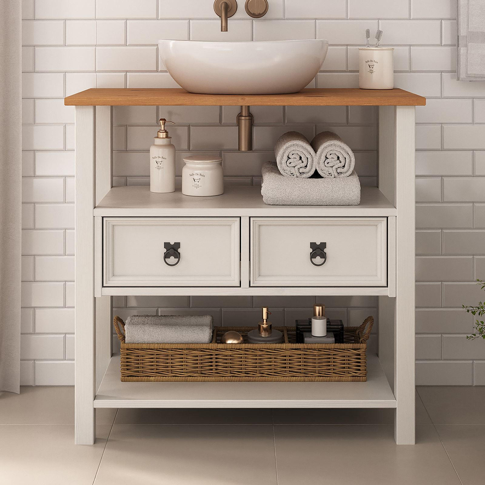 WASCHBECKENUNTERSCHRANK TEQUILA - Eichefarben/Weiß, Holz (80/78/40cm) - IDIMEX