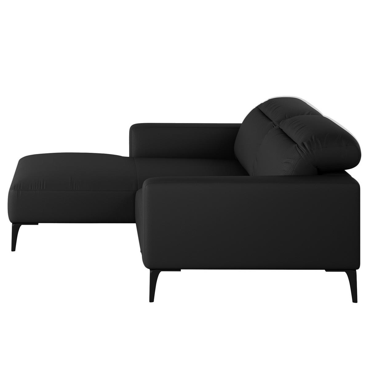 1,5-SITZER ECKSOFA mit Longchair - Schwarz, Leder/Metall (232/180cm) - home24