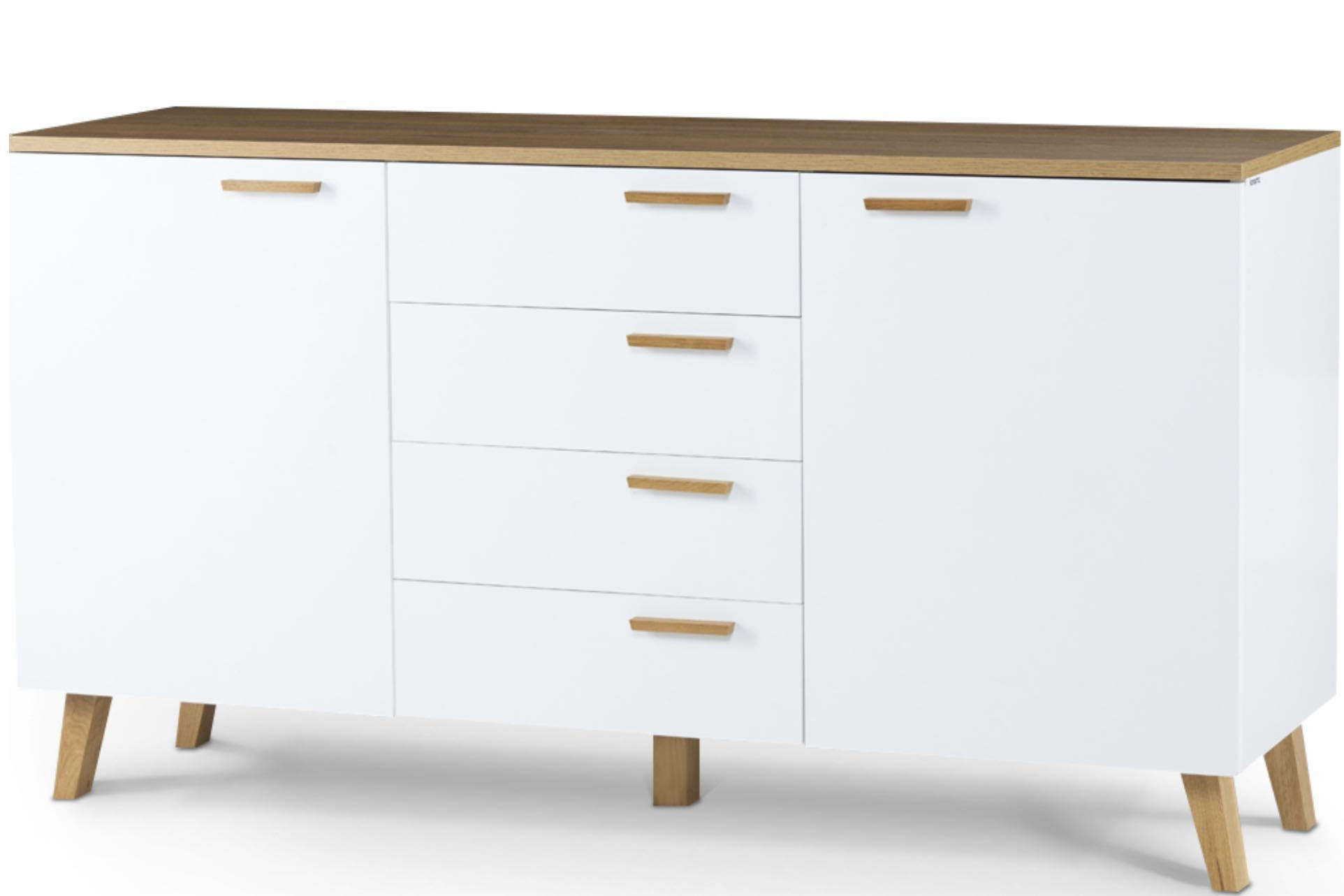 KOMBIKOMMODE FRISK 2 Türen und 4 Schubladen, weiß - Weiß, Eichenholz/Holzwerkstoff (150/81/46cm) - KONSIMO®