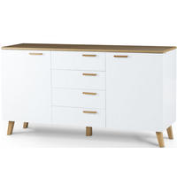 KOMBIKOMMODE FRISK 2 Türen und 4 Schubladen, weiß - Weiß, Eichenholz/Holzwerkstoff (150/81/46cm) - KONSIMO®