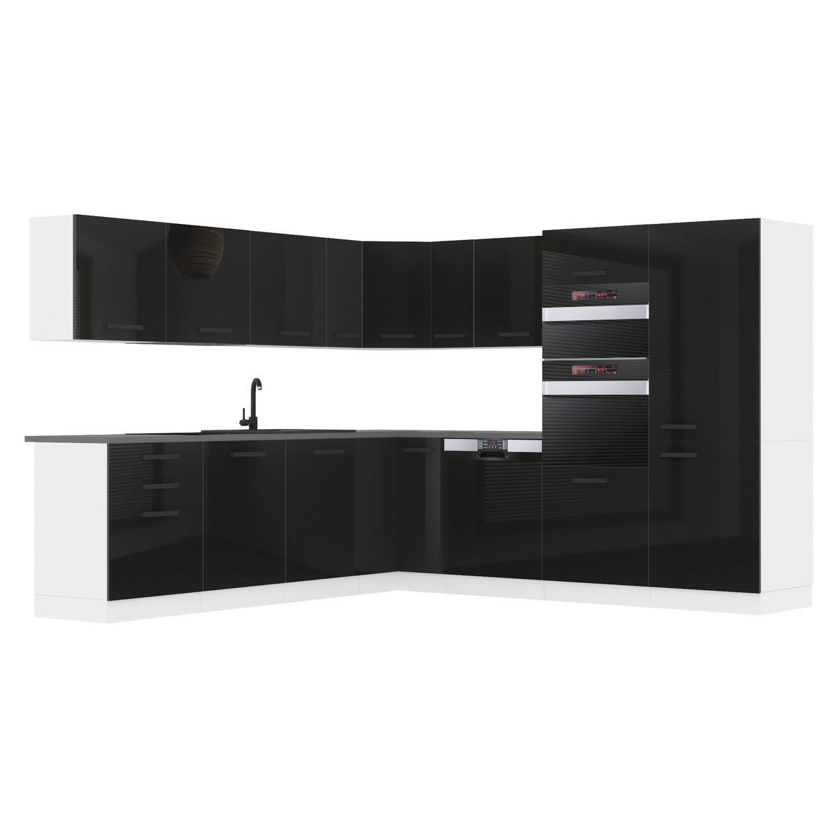 KÜCHE L-Form Jane, ohne Arbeitsplatten, Schwarz Hochglanz - Schwarz Hochglanz, Holz (480/204/60cm) - B BELINI GROUP