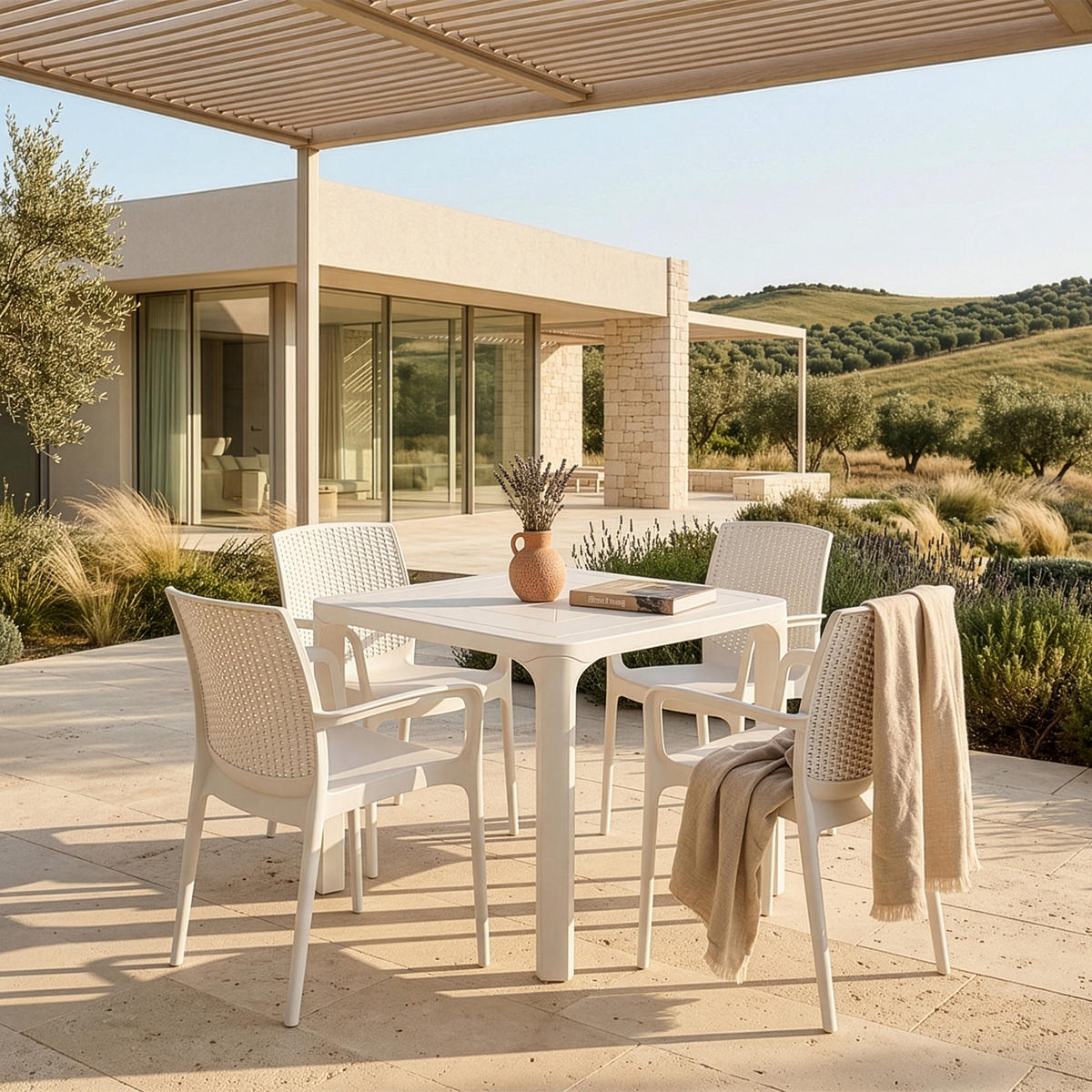 GARTENMÖBEL-SET LEOPSI, RANTU 5-tlg, Weiß - Weiß, Kunststoff - KONSIMO®