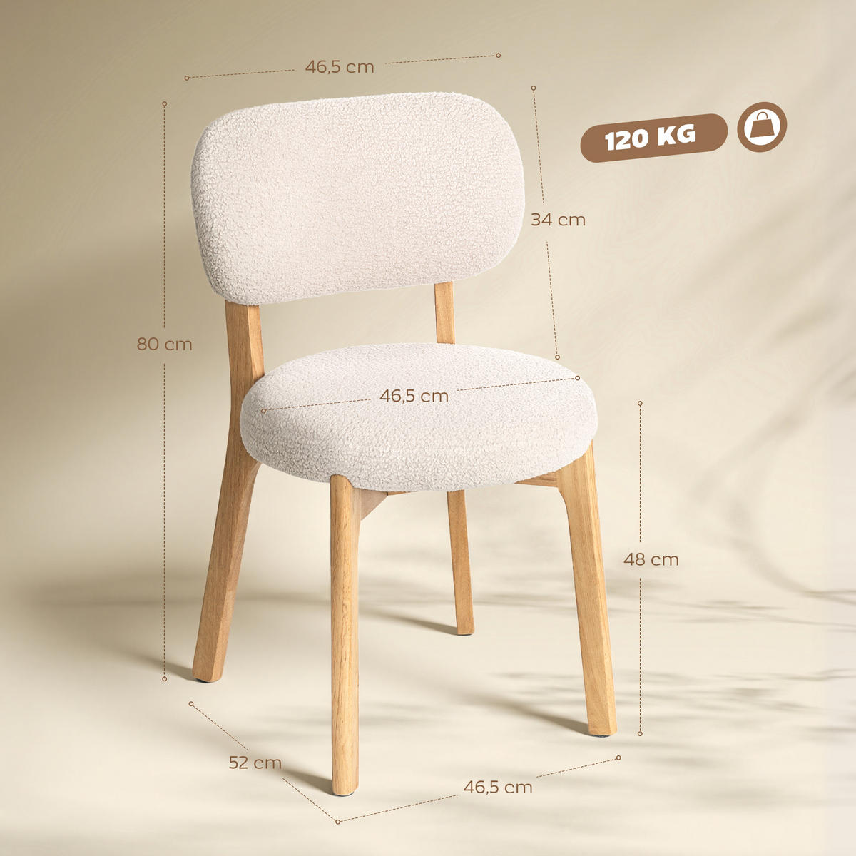 ESSZIMMERSTÜHLE 2er Set Polyestet Cremeweiß - Creme/Naturfarben, Holz/Textil (46.5/80/52cm) - HOMCOM