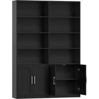 BÜCHERREGAL mit Türen 12 Fächer 115 x 27 x 185,5 cm schwarz - Schwarz, Holzwerkstoff (115/185.5/27cm)