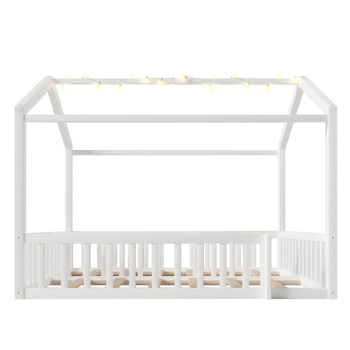 HAUSBETT aus Kiefernholz 90x190/180x190 cm Weiß mit Schutzgitter, LED-Licht und teilbarem Dual-Design - Weiß, Holzwerkstoff (90/190cm) - Modfu