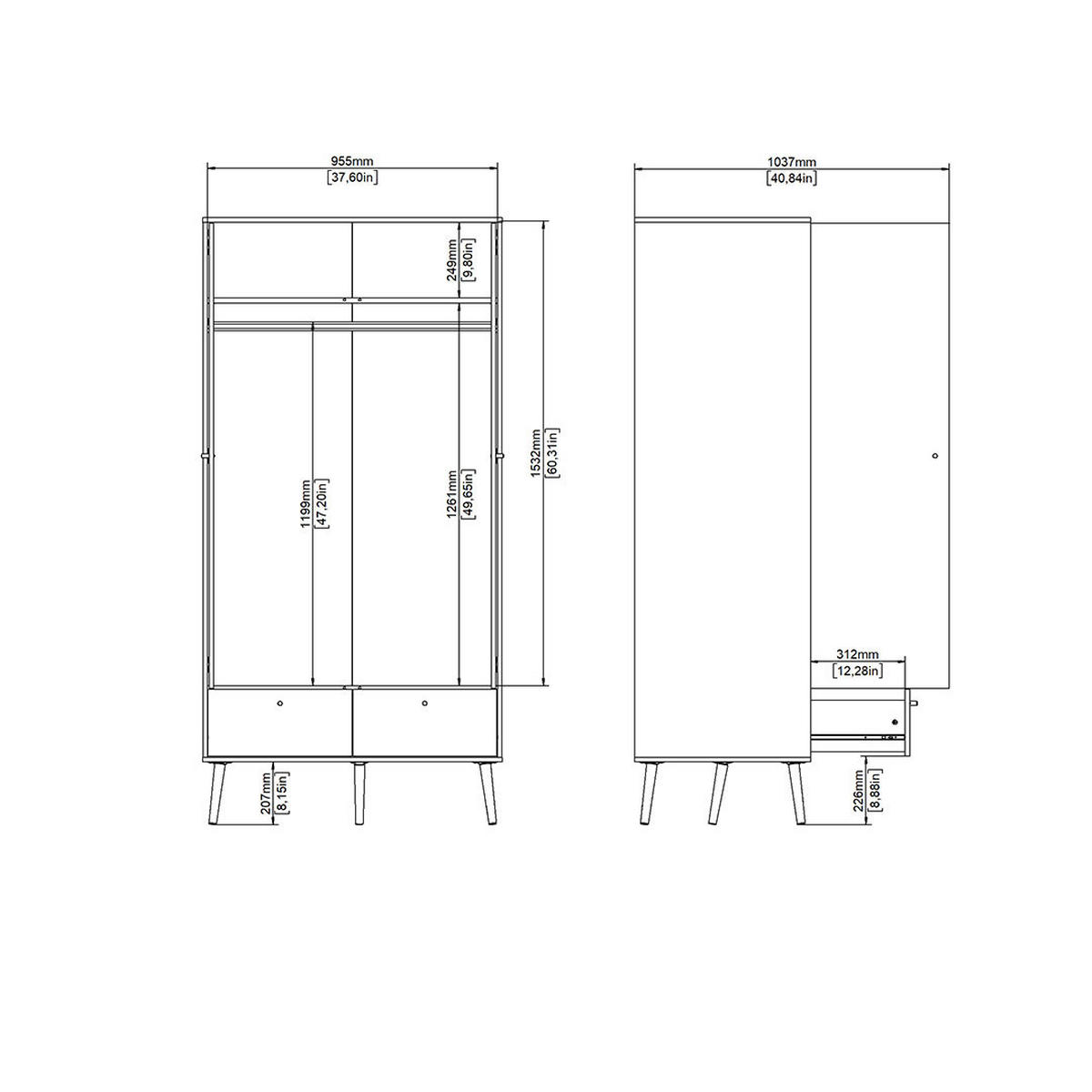 KLEIDERSCHRANK, Bodo, Grau, Holzwerkstoff, 99 x 59 x 201 cm - Grau, Holzwerkstoff (99/201/59cm) - ebuy24