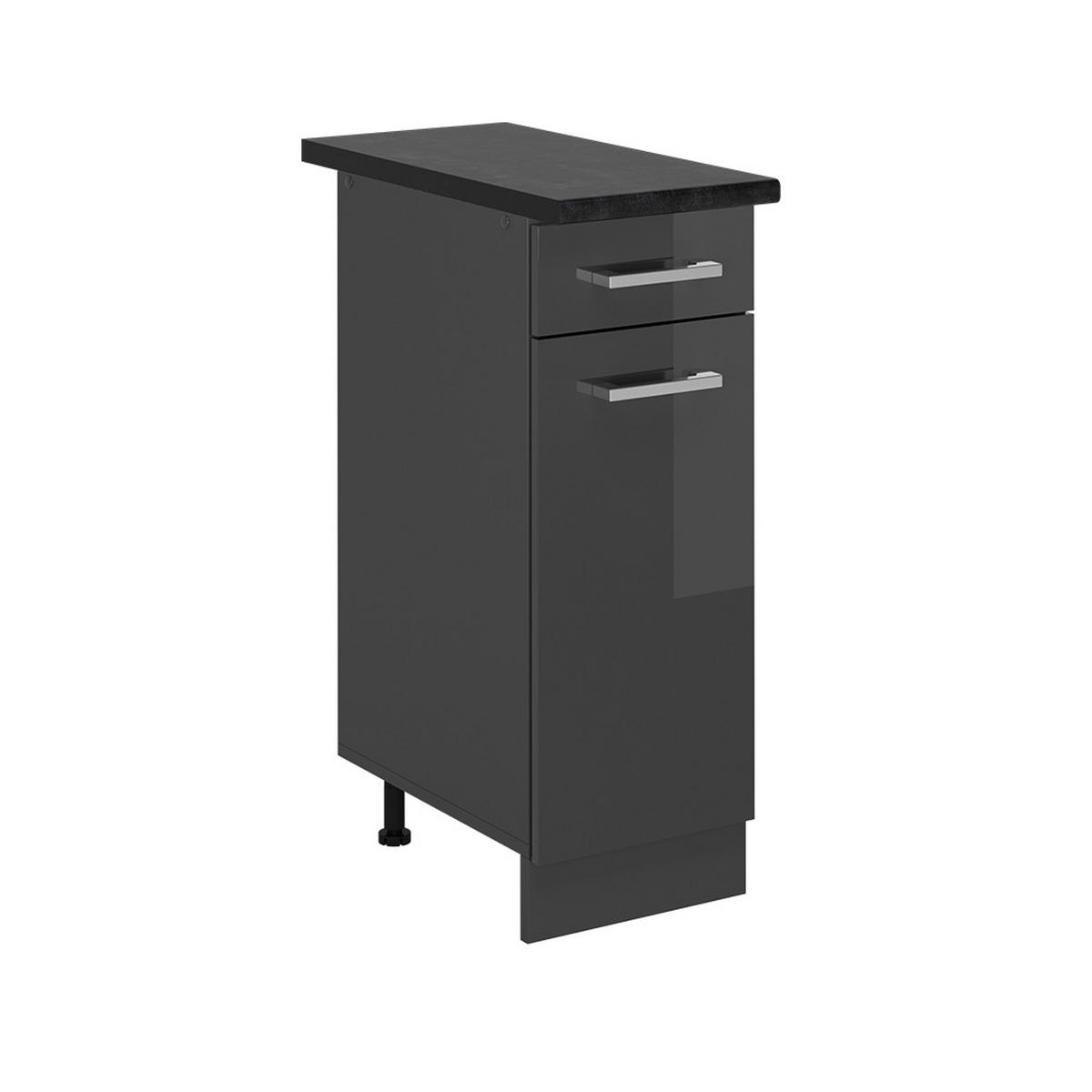 KÜCHENUNTERSCHRANK R-Line Anthrazit Hochglanz 30 cm , AP Anthrazit - Schwarz Hochglanz/Anthrazit, Holzwerkstoff (30/81.6/60cm) - Vicco