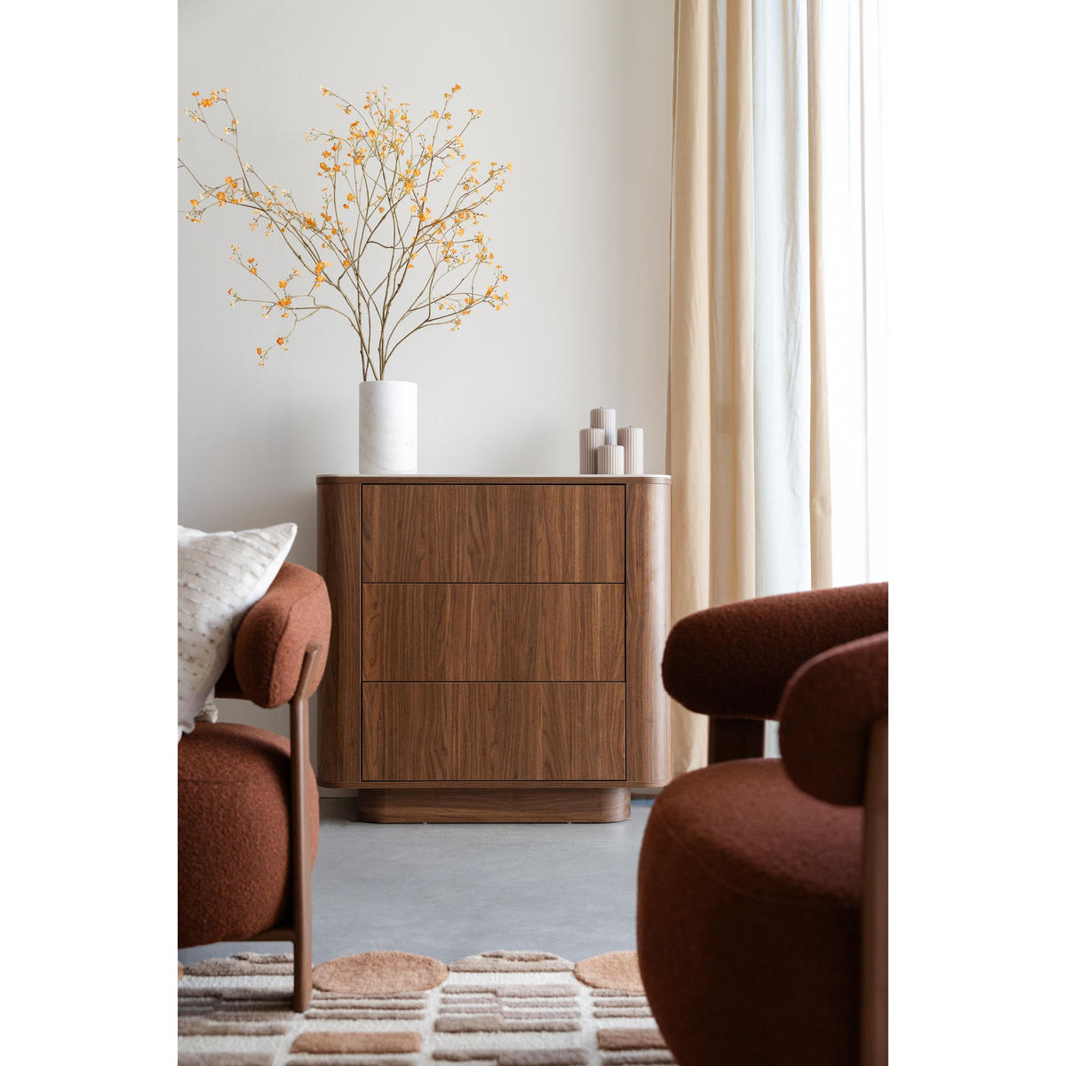 KOMMODE Almira Marmoroptik Walnussfarbe - Braun, Holzwerkstoff (90/80/40cm) - Housecraft Living