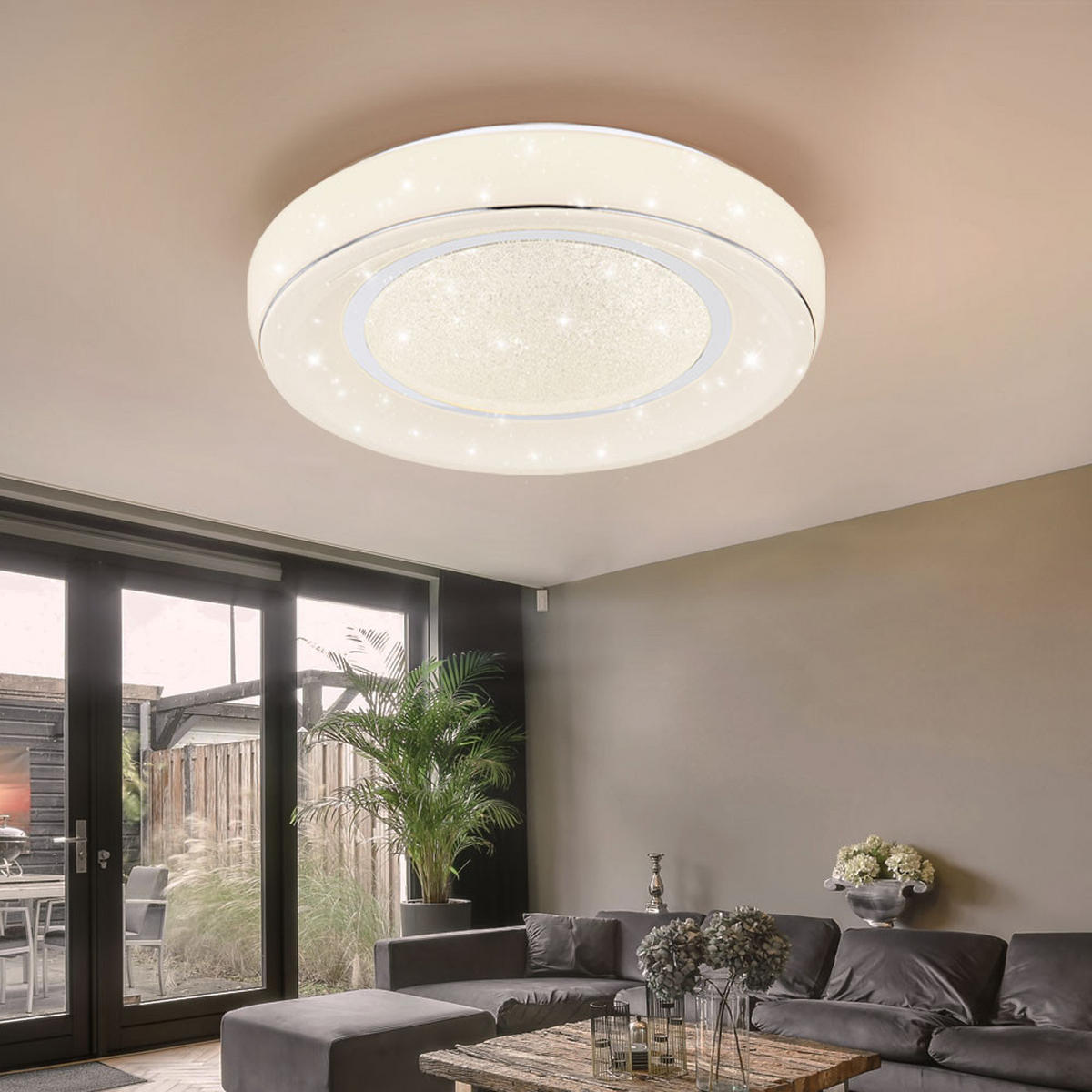 LED DECKENLEUCHTE Kristalle Weiß Chrom - Weiß, Metall (49/49/9cm) - Globo Lighting