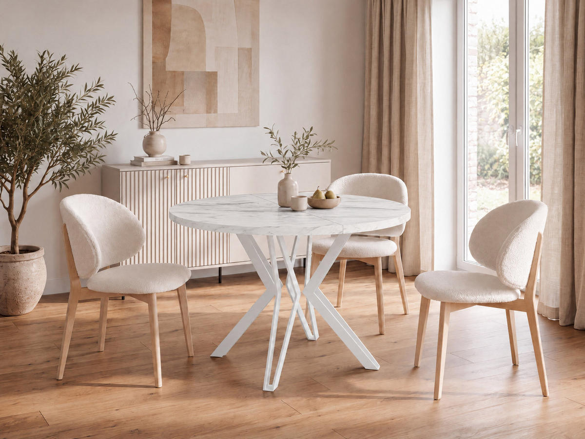 ESSTISCH Austin runder ausziehbarer, Marmor Weiß 120-200/100/76 cm - Ecru/Weiß, Holzwerkstoff/Metall (120/200/76cm) - WFL GROUP