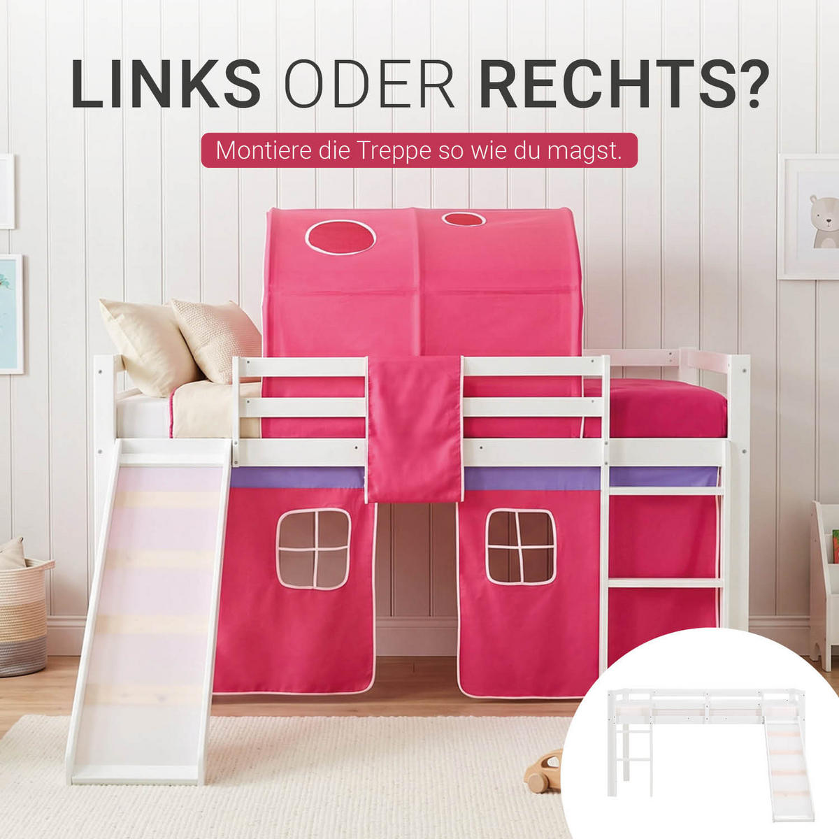 HOCHBETT Pink 90/200 cm Lattenrost - Pink/Weiß, Holz (90/200cm) - Homestyle4u