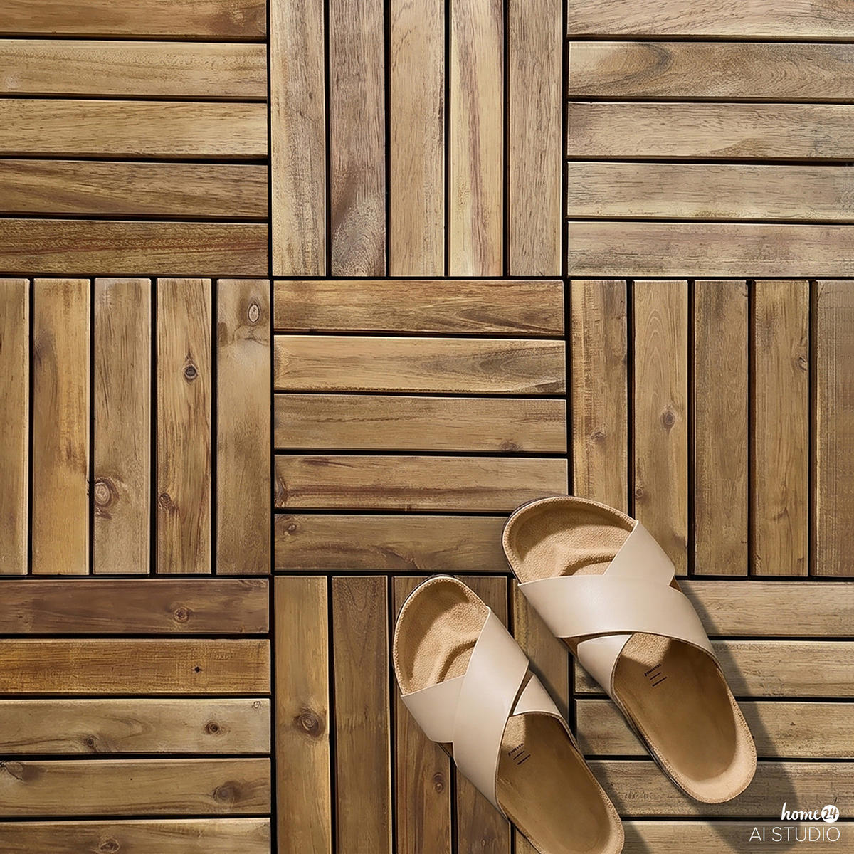 TERRASSENFLIESE - 6er Set - 50x50 cm - Akazie massiv / Polypropylene - Braun - Akaziefarben, Holz/Kunststoff (50/50/2.4cm) - home24