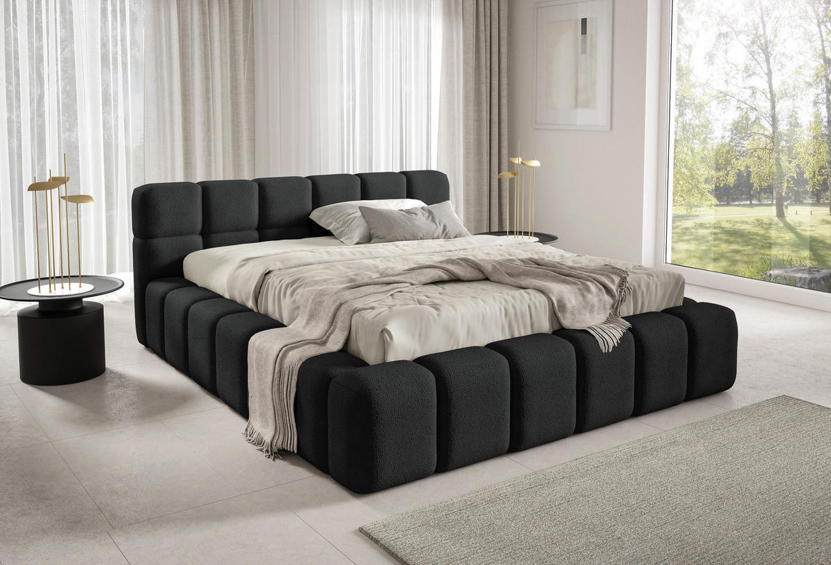 POLSTERBETT NUBO PREMIUM 160x200 cm mit Bettkasten – Stoff QUELLE 100 - Grau, Holz (160/200cm) - Dekori_Interiors