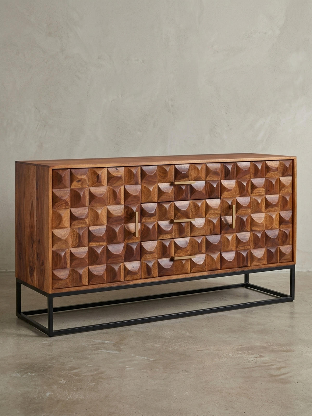 SIDEBOARD – Massivholz, 145x81x45 cm, Industrial-Stil, Metallgestell - Schwarz/Braun, Holz/Metall (145/81/45cm) - KADIMA DESIGN