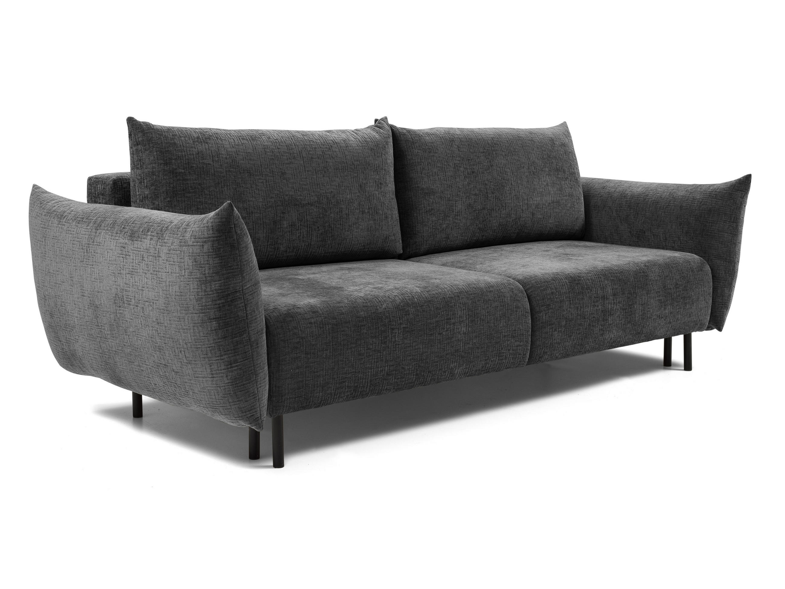 SOFA ADEL - Schlaffunktion Und Bettkasten, Wellenfederung, PUR-Schaum, Schwarze Metallfüße lose Rückenkissen, freistehend, 240x108x75 cm Graphite - Graphitfarben, Holz/Textil (240/75/108cm) - DomoHome