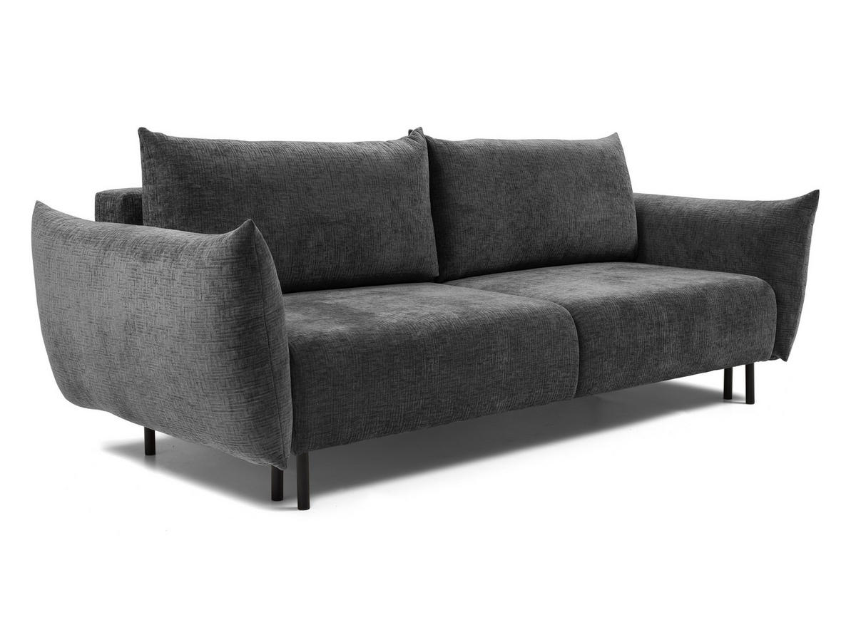 SOFA ADEL - Schlaffunktion Und Bettkasten, Wellenfederung, PUR-Schaum, Schwarze Metallfüße lose Rückenkissen, freistehend, 240x108x75 cm Graphite - Graphitfarben, Holz/Textil (240/75/108cm) - DomoHome