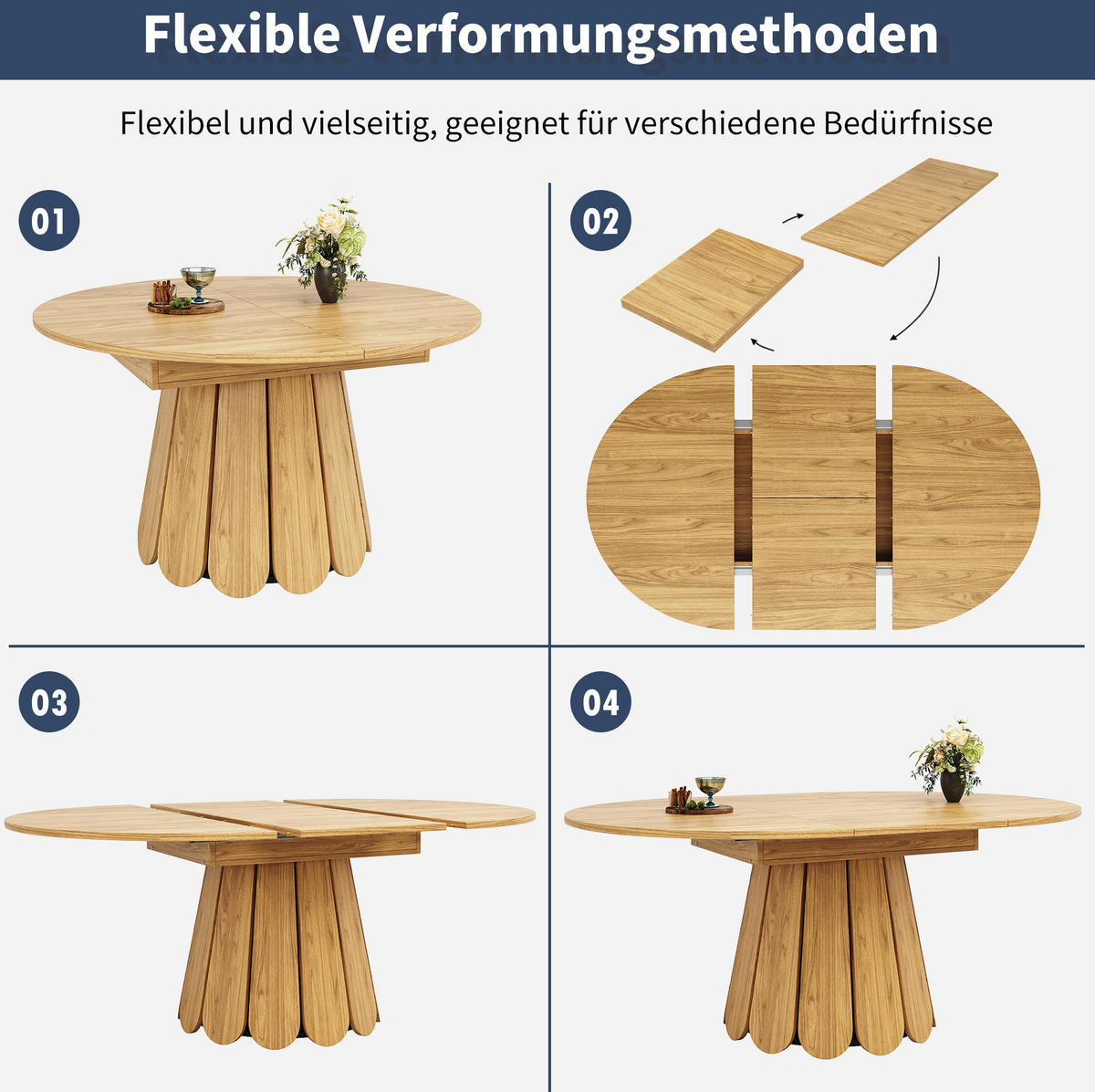 AUSZIEHBARER Esstisch, MDF, rund zu oval, 118-158/118/76,8 cm, Naturfarben - Naturfarben, Holzwerkstoff (118/118/76cm) - Redom