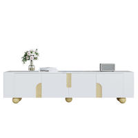 TV-SCHRANK 180cm Weiß 4 Türen Marmoroptik kugelförmige Holzfüße - Weiß, Holz (43.99/35.18/50.8cm) - FLIEKS