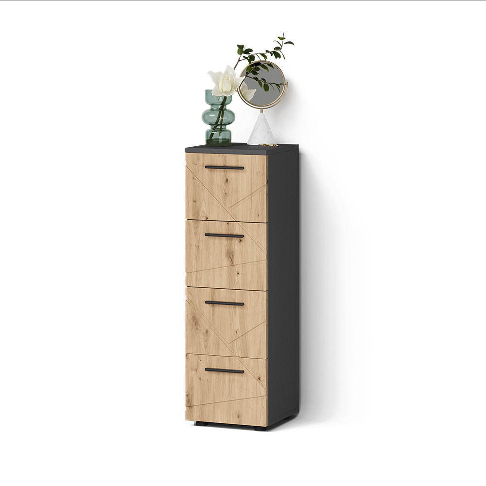 Livinity® MIDI SKŘÍŇKA Ronco, Antracit/Řemeslný dub, 30 x 95 cm se 4 zásuvkami