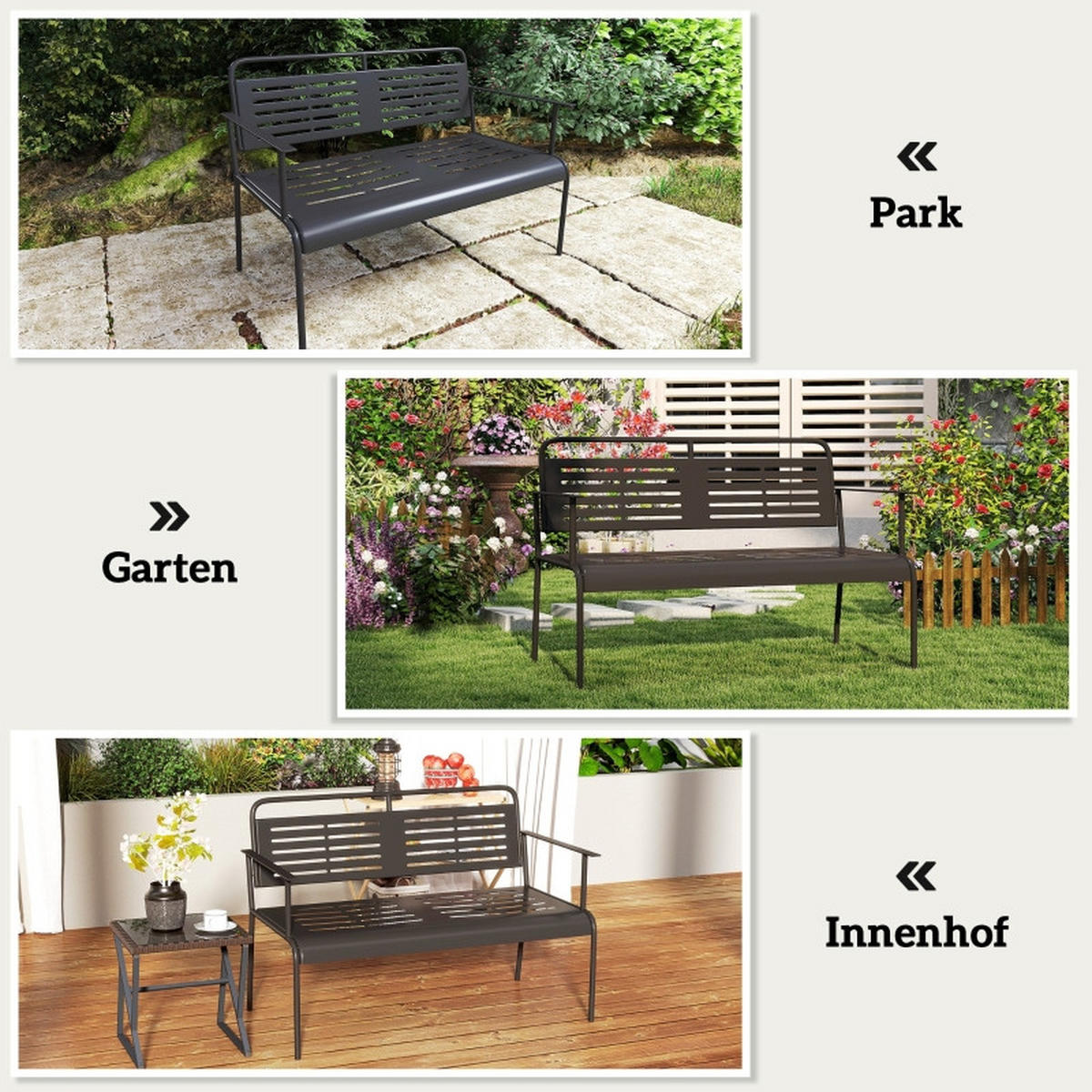 GARTENBANK 121x64x84 cm 2 Sitzer 240 kg schwarz - Schwarz, Metall (121/84/64cm) - LEBENLANG