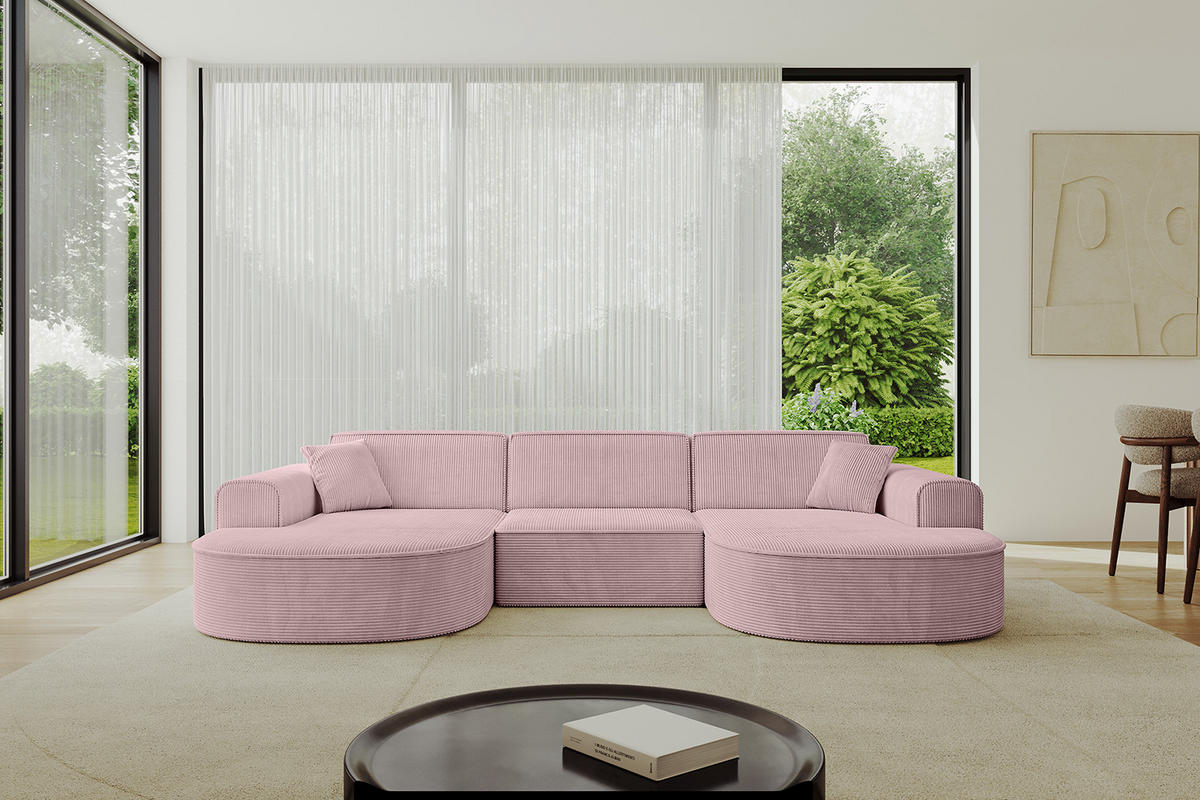 WOHNLANDSCHAFT MARI-U1 - 295x163x73,5 cm Rosa Cord - Schwarz/Rosa, Holzwerkstoff/Kunststoff (295/73.5/163cm) - ALTDECOR