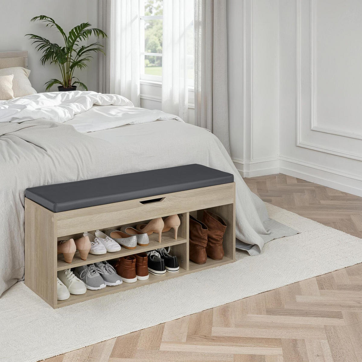 SCHUHBANK Natalya,104 x 30 x 49 cm,Holz hell, Eiche Sonoma - Eiche Artisan, Holz (30/49/104cm) - tectake