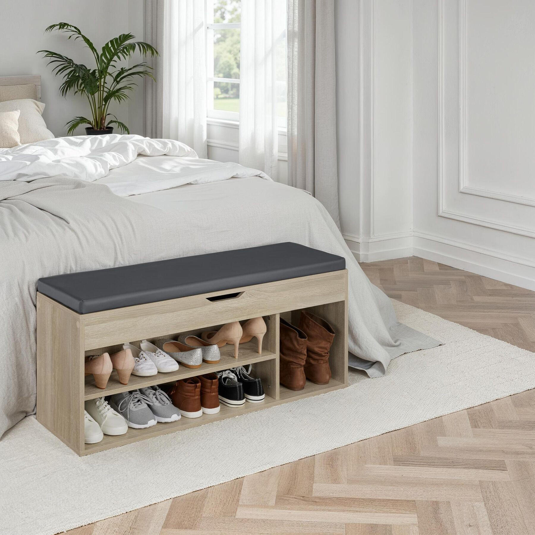 Thumbnail - tectake Schuhbank, Eiche Artisan, Holz, Rechteckig, 30x49x104 cm, Garderobe, Garderobenbänke, Schuhbänke