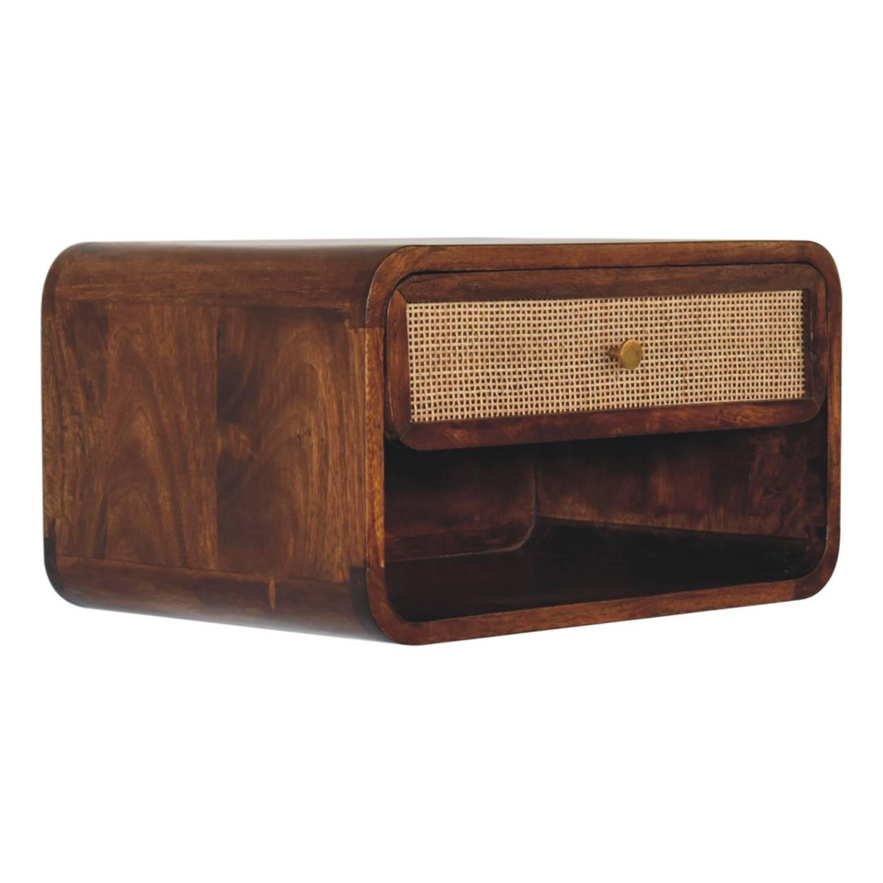 NACHTTISCH wandmontiert, offen geflochten - Messingfarben/Braun, Holz/Metall (45/25/32cm) - Artisan Furniture