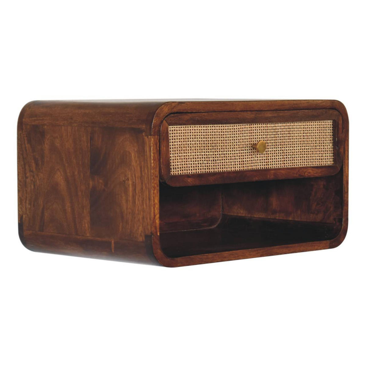 NACHTTISCH wandmontiert, offen geflochten - Messingfarben/Braun, Holz/Metall (45/25/32cm) - Artisan Furniture