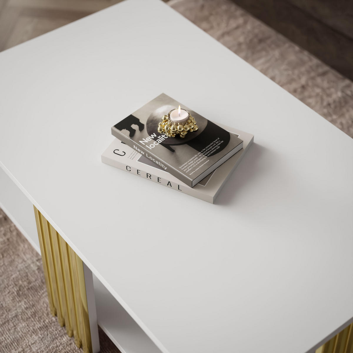 COUCHTISCH SAPHIRA GOLD mit Ablageboden, Weiß matt - Weiß, Holzwerkstoff (60/100/40cm) - Lookway