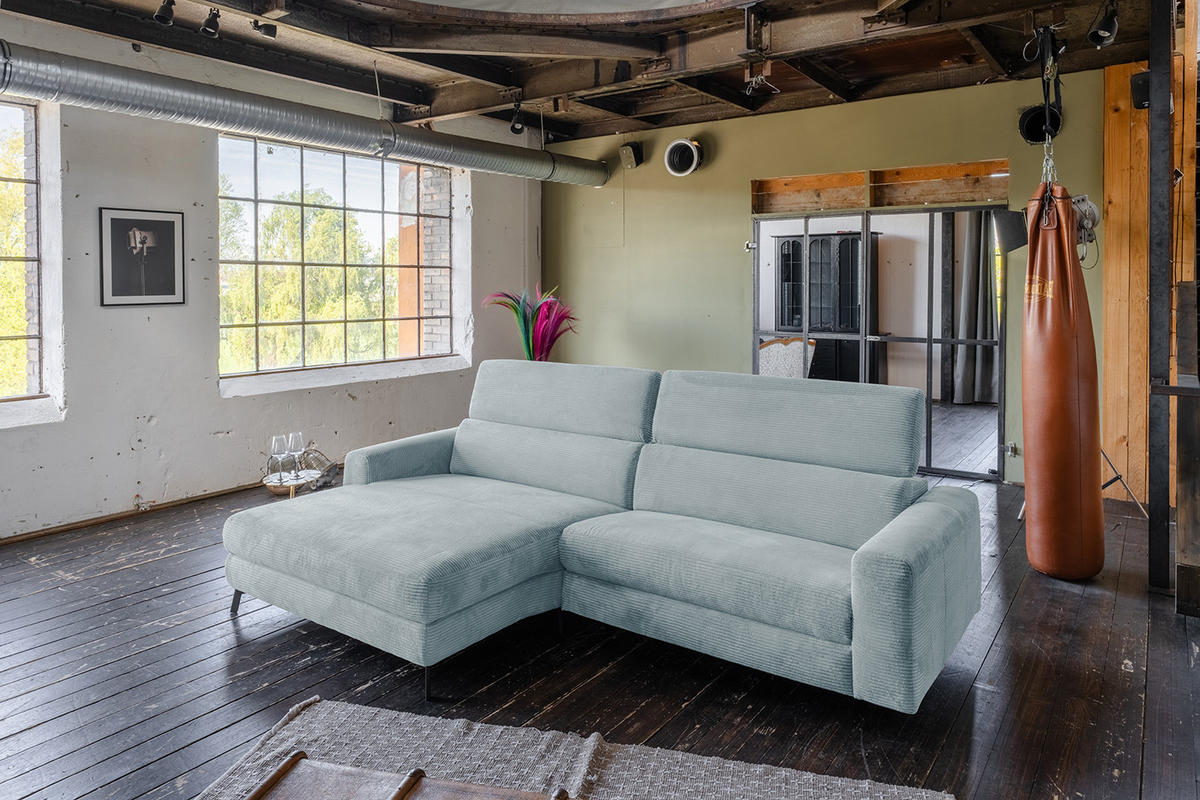 ECKSOFA LAISKA Hellblau Cord - Schwarz/Hellblau, Textil/Metall (282/177cm) - KAWOLA